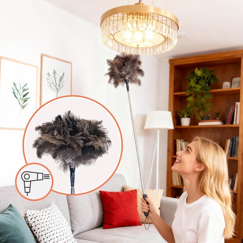Cede noo Feather Duster for Electronics Fragile Items, Soft Ostrich Feathers Dusting Tool for Keyboard, Screen, Office and Home Cleaning, Black Handle(A12-Black) - Image 3